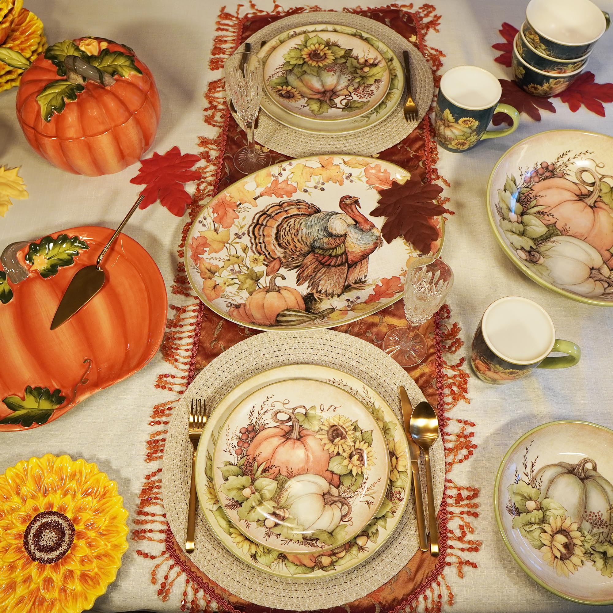Amazon.com | Autumn Breeze Set of 4 Earthenware Dinner  Elegant Autumn Leaf Dinnerware Set main image 0