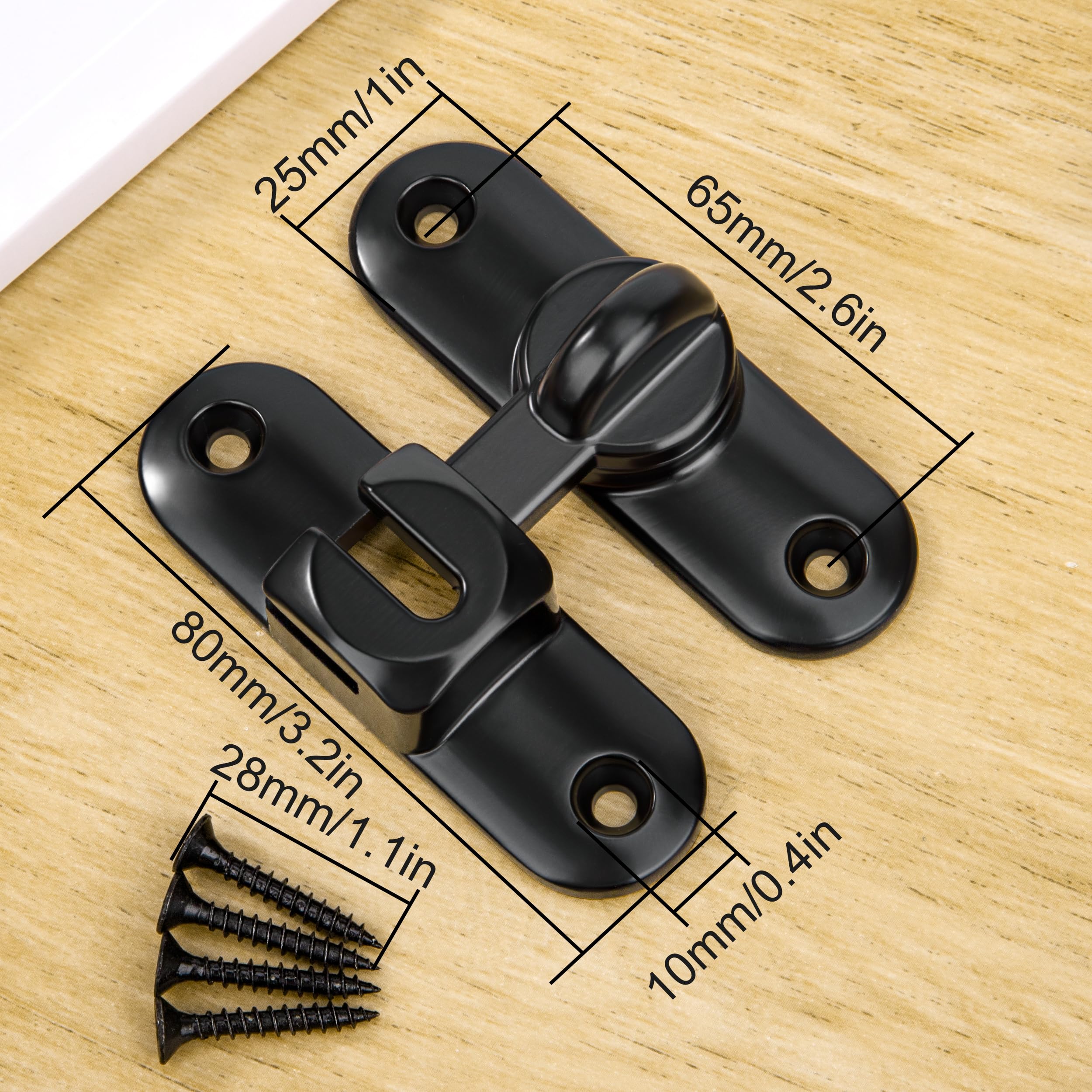 Serratura per Porta Scorrevole Chiusura per Serratura 90/180 Gradi Chiavistello per Porta in Legno Giardino Cucine Finestre Nero