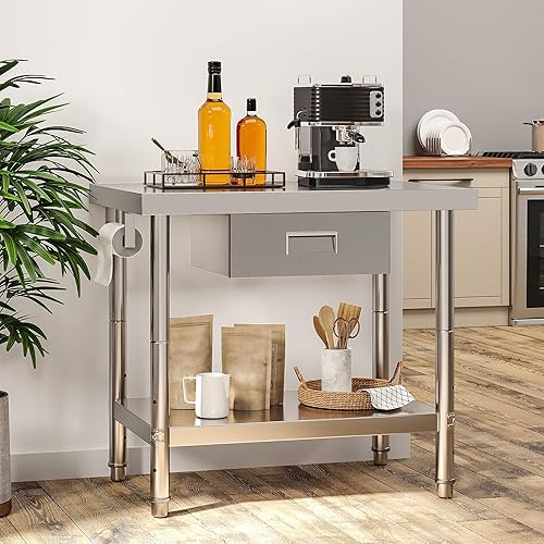 Miniatura 3 de YITAHOME Mesa de acero inoxidable de 36 x 24 pulgadas con soporte para toallas de papel y cajón, mesa de trabajo NSF con cajón, mesa de preparación