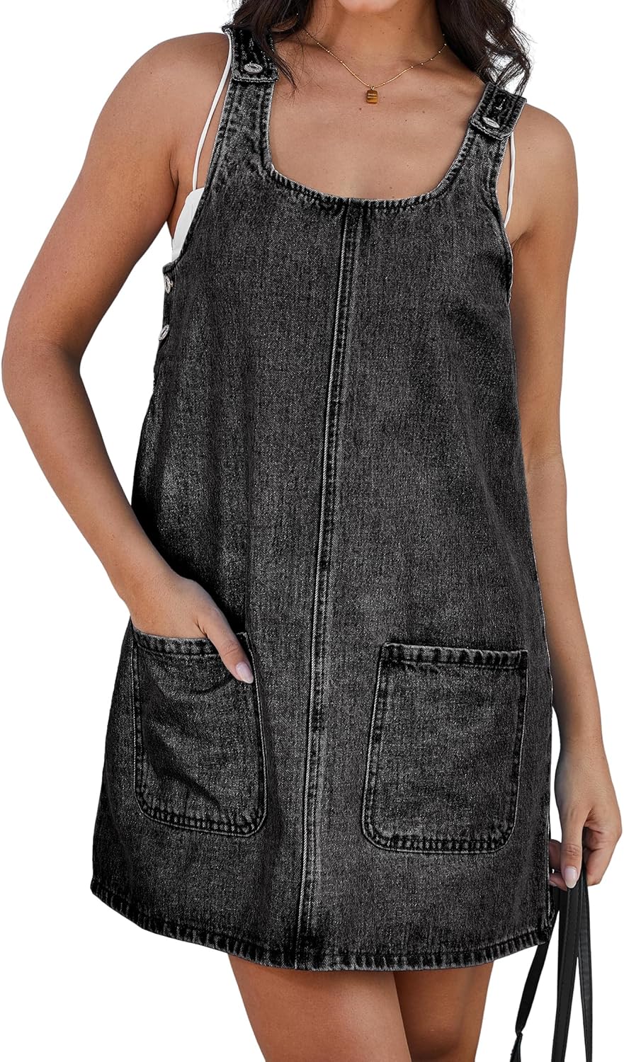 Jumppmile Women's Denim Overall Dress Jean Jumper with Adjustable Straps Pockets Effortless Daily Wear for Spring Summer Fall