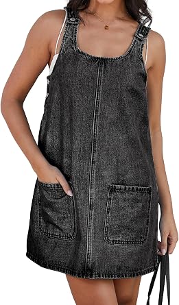Jumppmile Denim Overall Dress for Women Adjustable Strap Mini Pinafore
