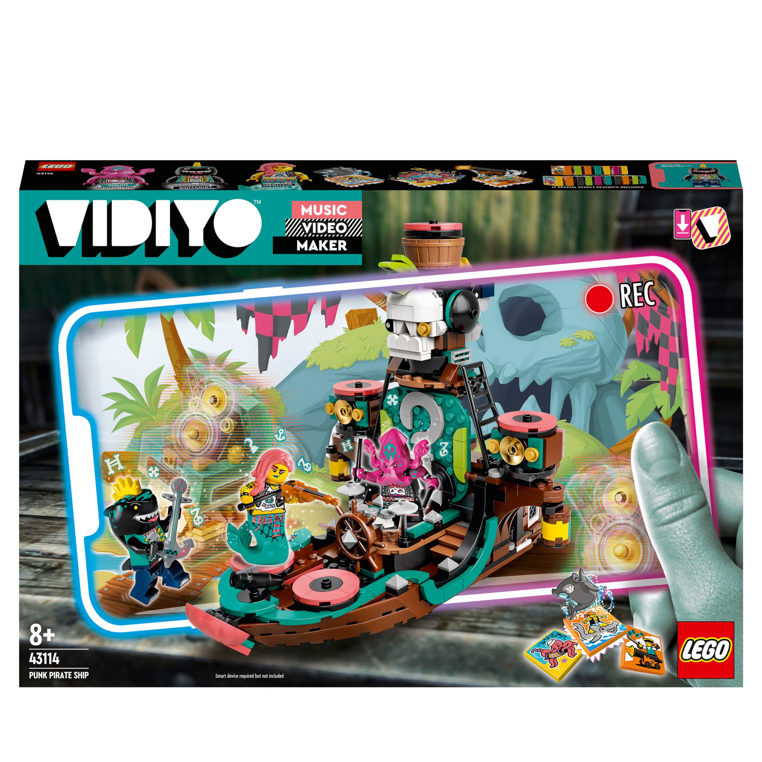 LEGO VIDIYO Punk Pirate Ship BeatBox Creatore Video Musicali con 3 Minifigure, Giocattoli per Bambini, App Realtà Aumentata, 43114