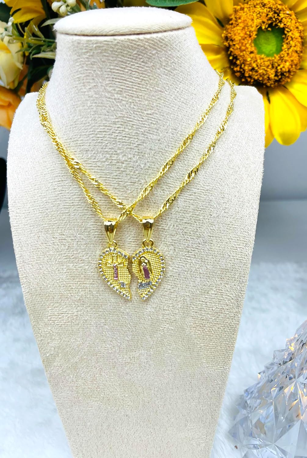 18K Gold Plated Couples Necklace Virgin Mary Necklace Jesus Necklace Heart Necklace Plated Gold Necklace Couple Jewelry for Him and Her (includes 2 necklaces) - Image 7