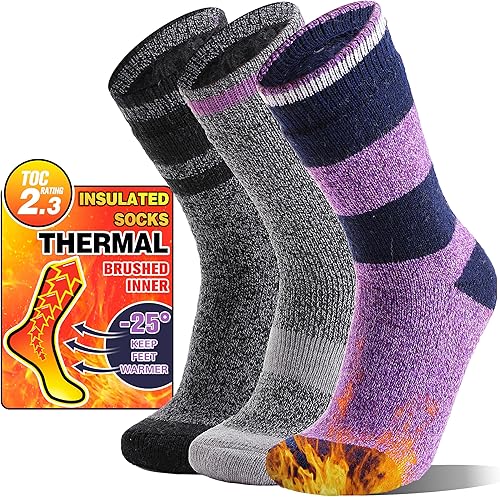 MOGGEI 3 pares de calcetines térmicos de invierno para mujeres y hombres, gruesos, extra cálidos, aislados, calcetines para botas de esquí para