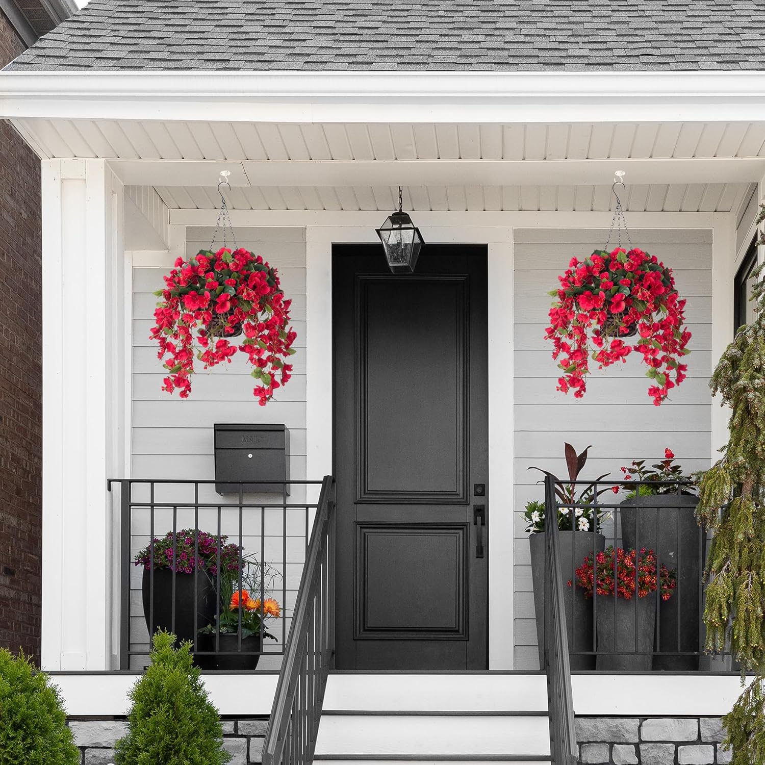 Artificial Hibiscus Fake Hanging Flowers Plants for Outdoors Spring Summer Decoration, 2pcs Red Silk Hibiscus Long Trailing Vines UV Resistant Realistic Faux Flower for Outside Front Door Porch Patio - Image 8