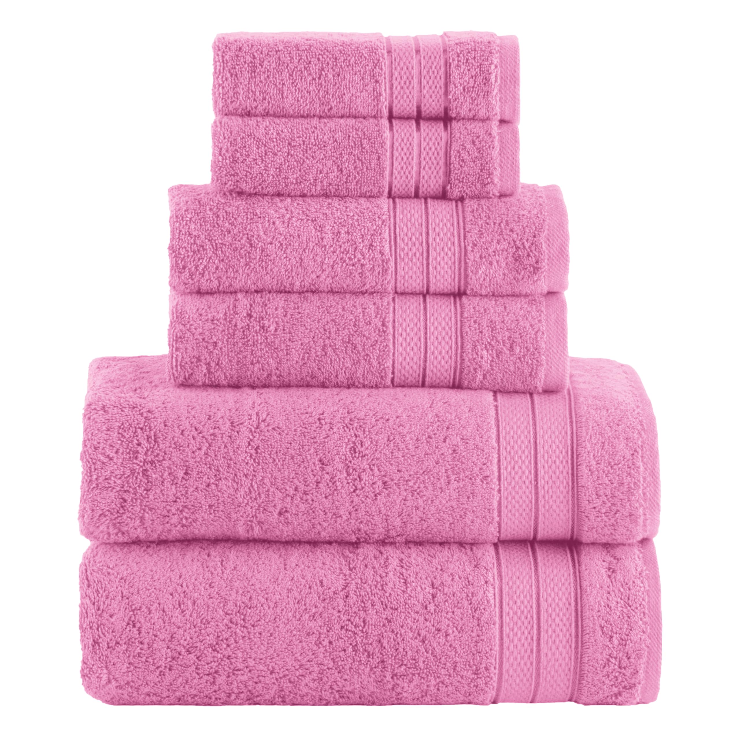 Elegant Comfort Luxury 6-Piece Towel Set, Premium Soft 100% Turkish Cotton, Three Line Popcorn Design 2 Bath Towels, 2 Hand Towels and 2 Washcloths Towel Set - Quick-Drying and Absorbent, Light Pink