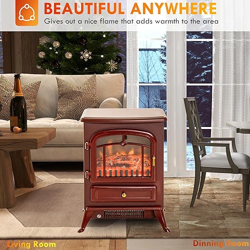 Miniatura 8 de HOMCOM Calentador eléctrico de chimenea de 22 pulgadas, estufa independiente con llamas LED realistas y troncos, y protección contra