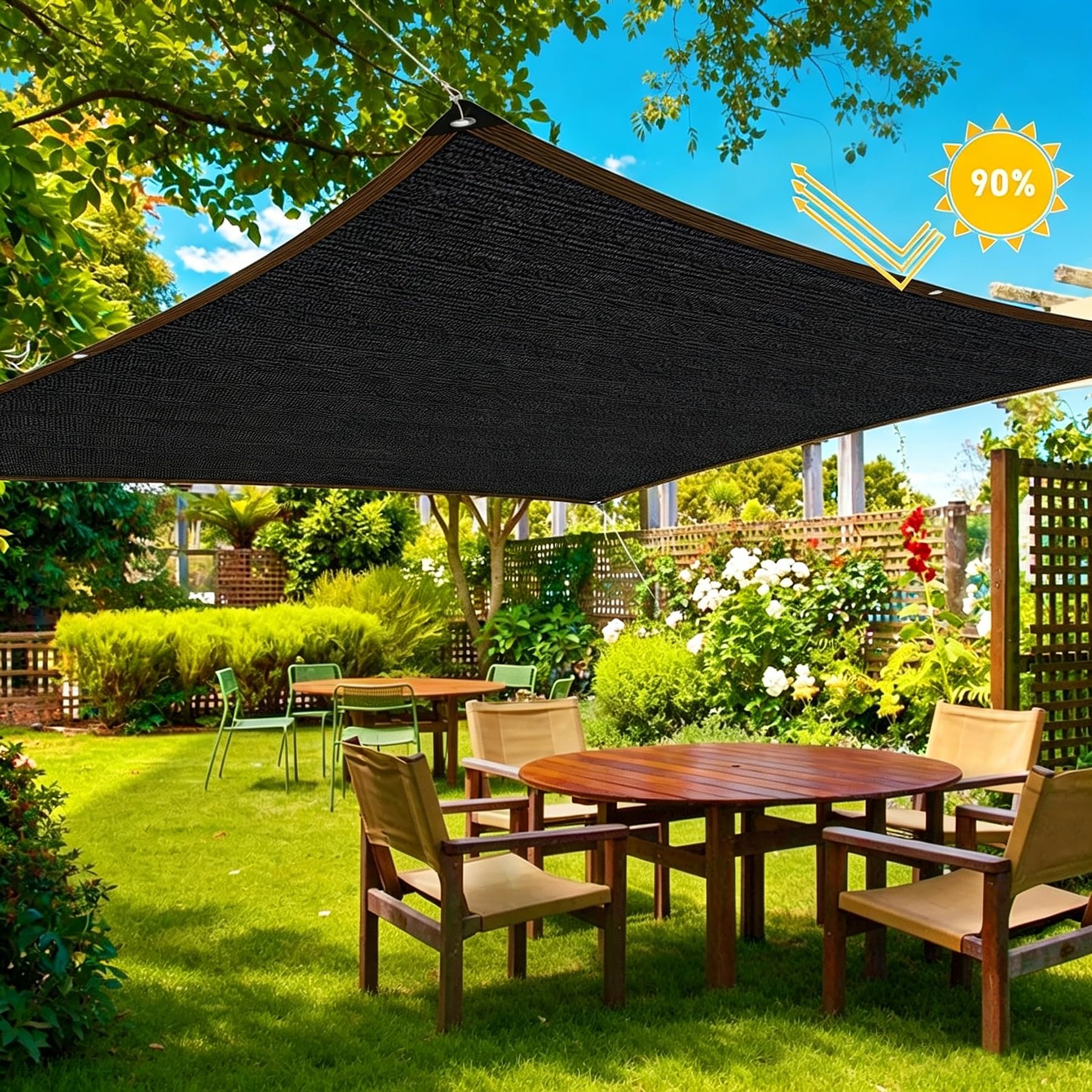 90% Rete Ombreggiante 3x4m Telo Esterno Con Occhielli,Rete Antigrandine Frangivista Balcone Resistente Ai Raggi UV,Vela Ombreggiante Traspirante Robusta Per Giardino Pergola Cortile(5x6m)