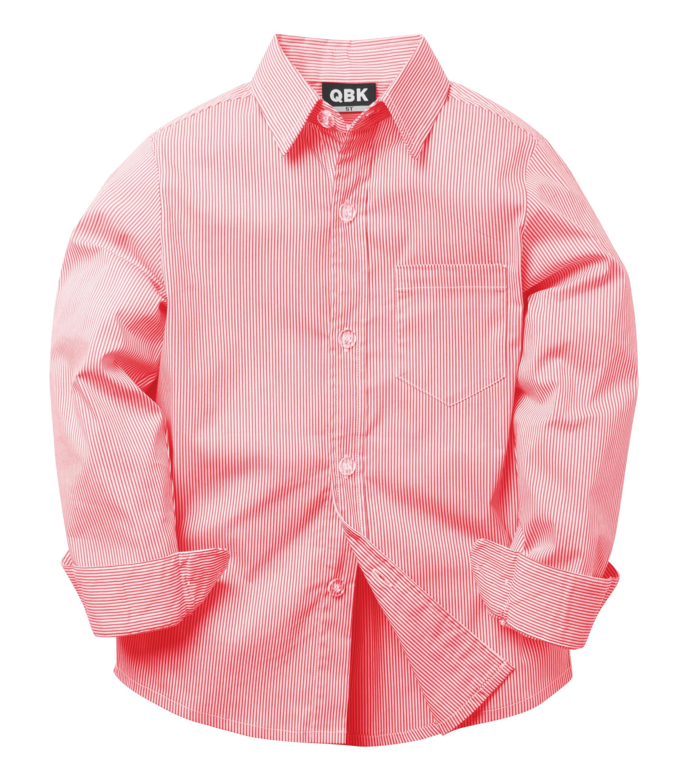 QBK Boys' Long Sleeve Button Down Shirts Oxford Dress Shirt Boys Striped Shirt for 2T-16 Years