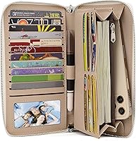 Vista 3 de UTO Cartera de cuero con cremallera alrededor de tarjetero organizador de pasaporte para damas con cartera de viaje con correa de muñeca, 0911