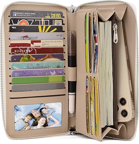 Miniatura 3 de UTO Cartera de cuero con cremallera alrededor de tarjetero organizador de pasaporte para damas con cartera de viaje con correa de muñeca, 0911