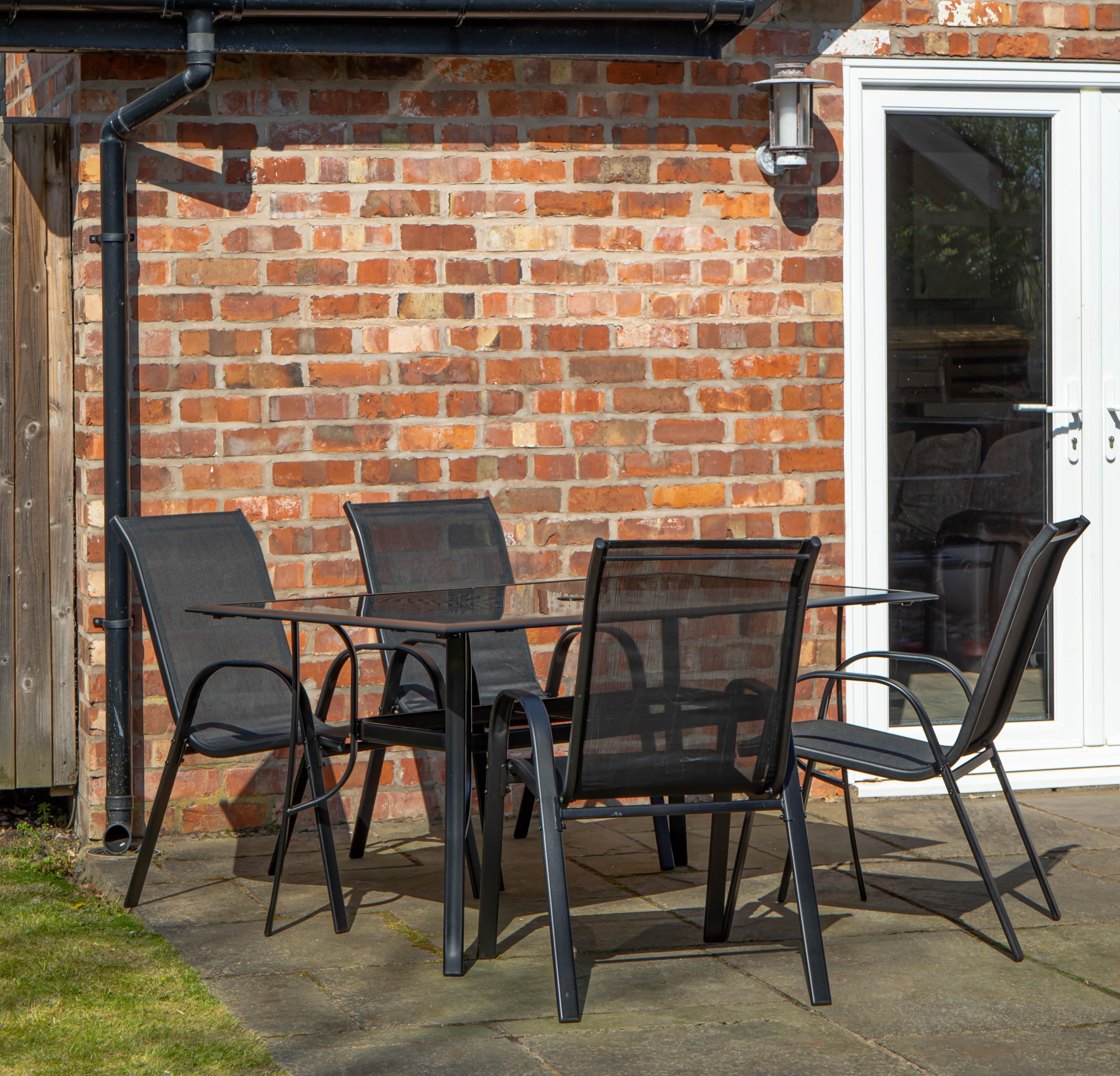 Samuel ALEXANDER Outdoor 4 Person Rectangular Glass Top Garden Dining Table Chairs Set