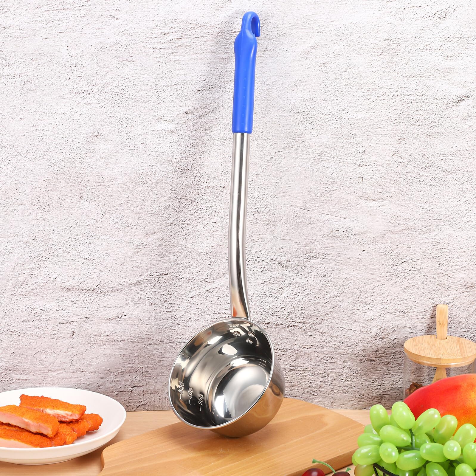 Langer Edelstahl-kochlöffel mit Ergonomischem Griff Rostfrei Robust und Vielseitig für Küche Servieren und Garten mit Praktischem Aufhängehaken und Langem Stiel für Sicheren Halt