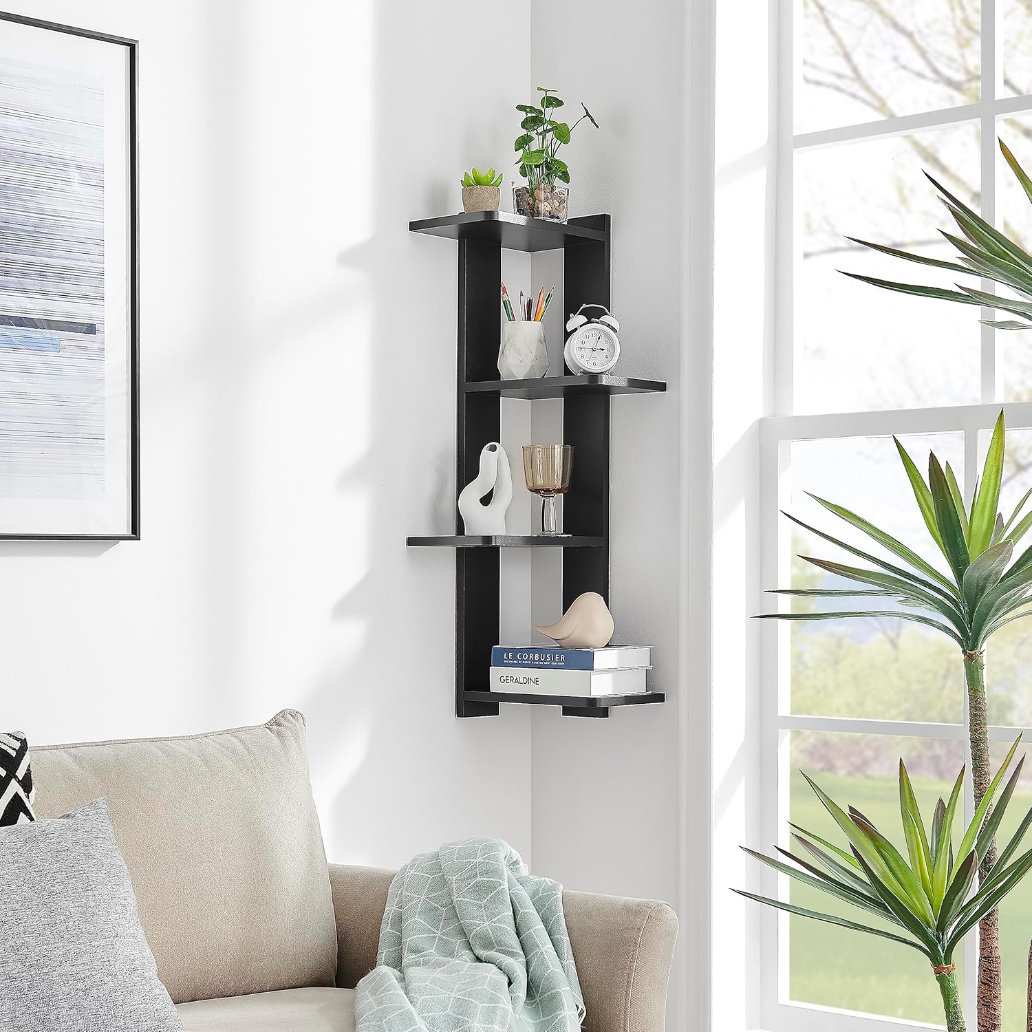 Danya B. Alvar Corner 4-Tier Floating Ledge Column Wall Shelf - Black