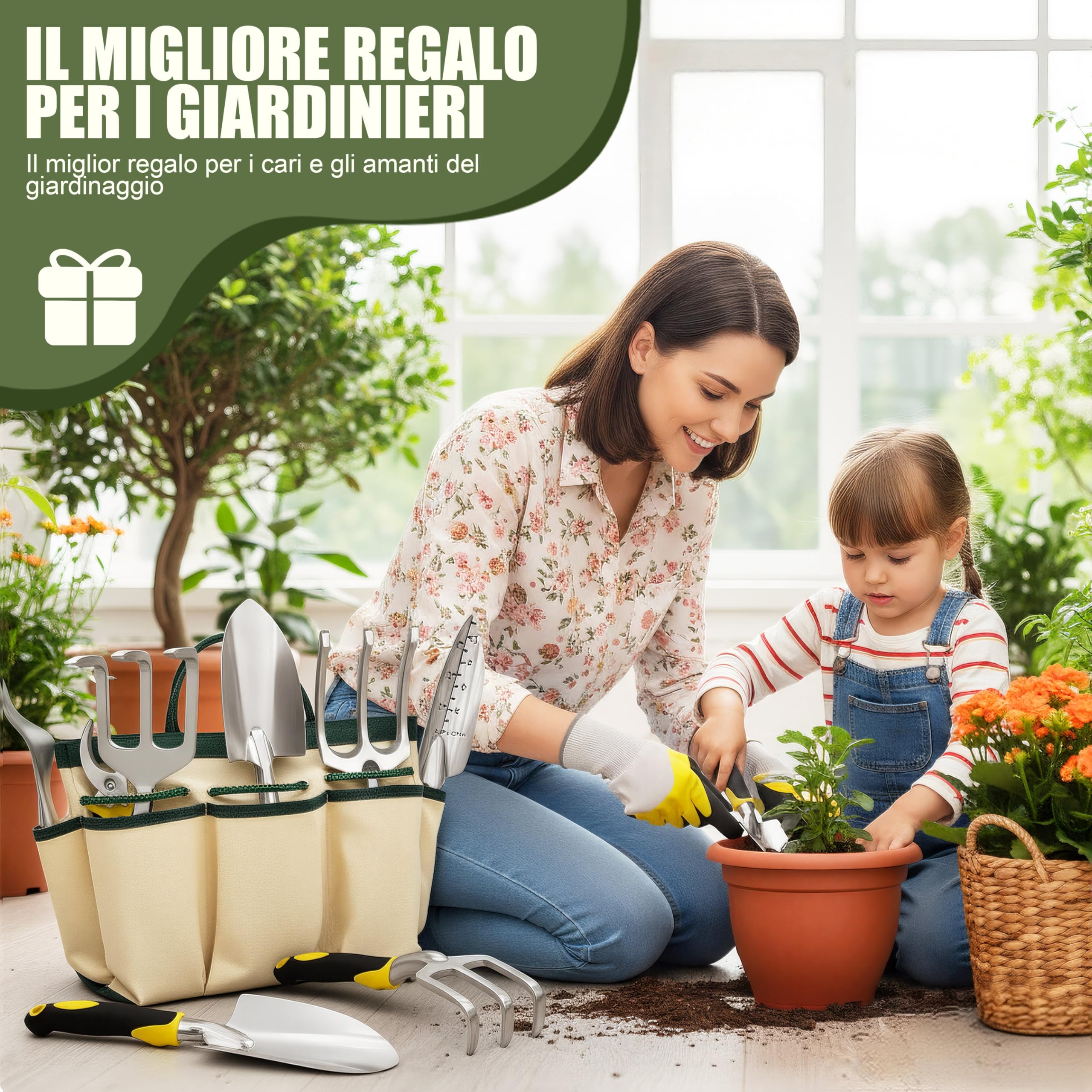 Attrezzi Giardinaggio,8 Pezzi in Acciaio Inox Pesante Kit,Professionali Robusti Attrezzi per Piantare Uomo/Donna Set Di Attrezzi Da Giardinaggio