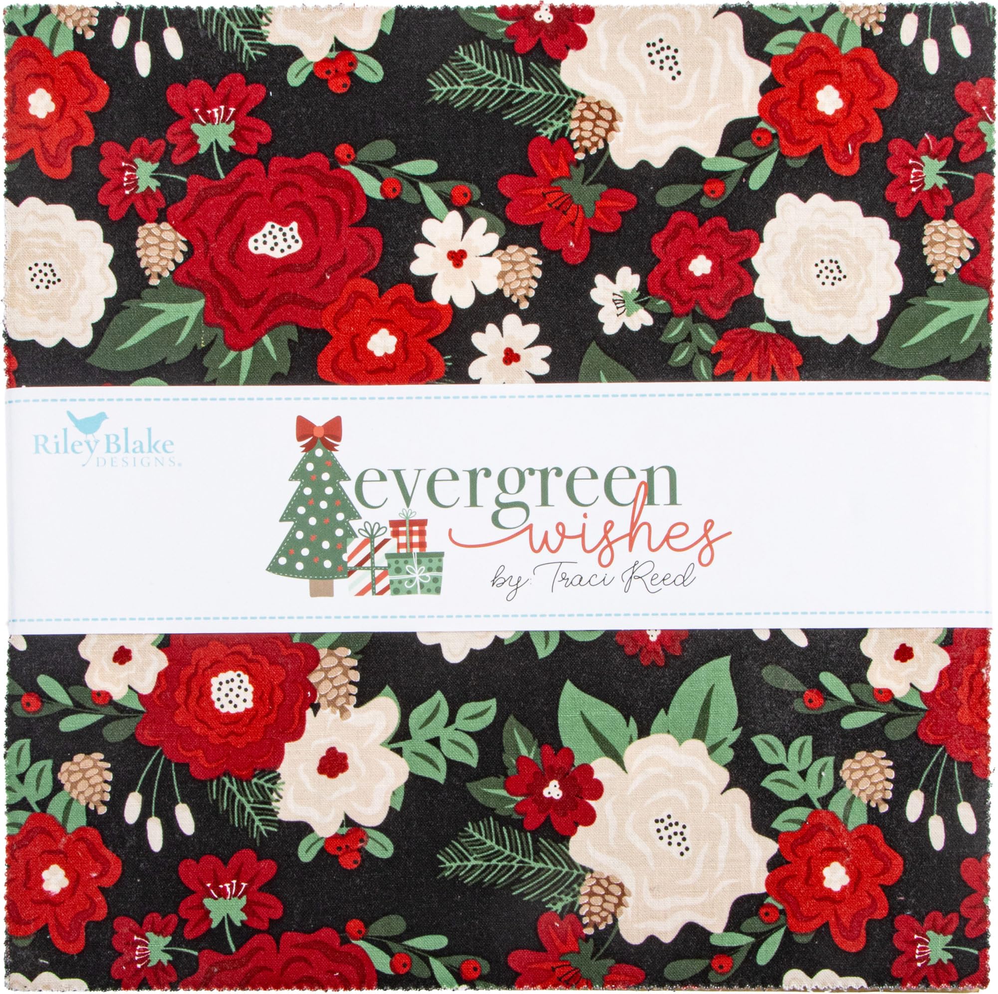 Traci Reed Evergreen Wishes 10" Stacker 42 10-inch Squares Layer Cake Riley Blake 10-17810-42