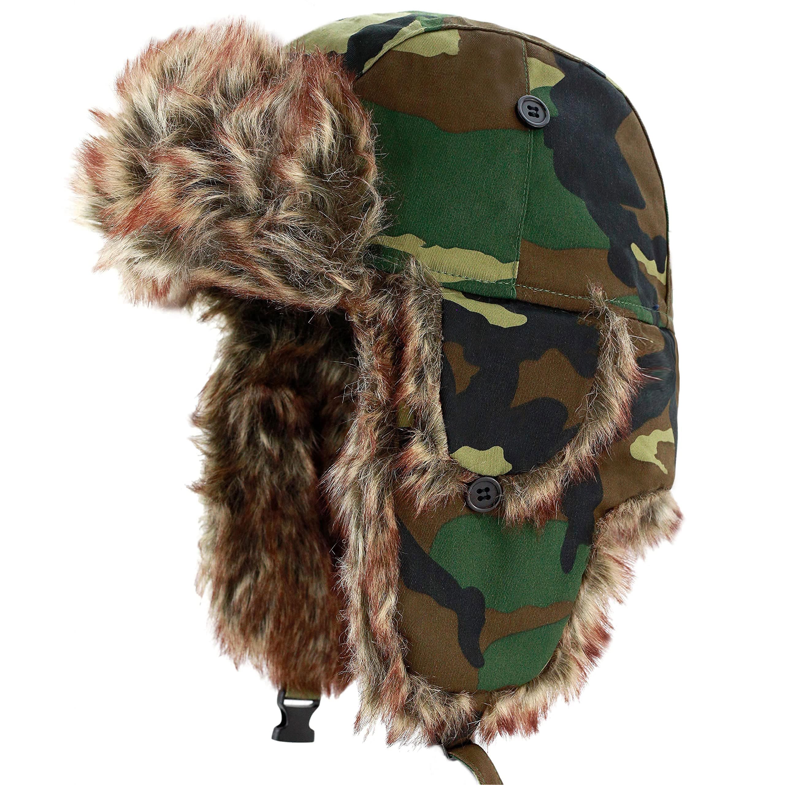 Faux Fur Safety Reflective Plain Plaid Aviator Trapper Hat Snow Ski Trooper Winter Cap