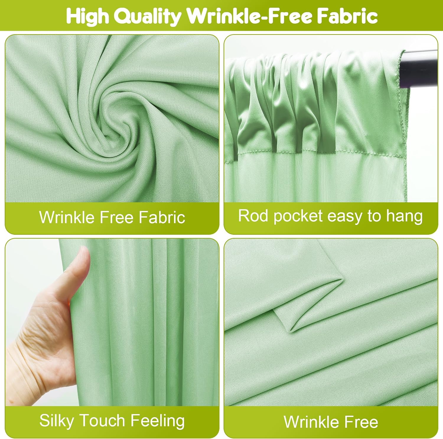 Wokceer Sage Green Backdrop Curtain for Wedding Parties 2 Pack 10x8FT Wedding Curtains Photo Backdrop Drapes Polyester for Photoshoot Baby Shower Birthday Party Curtains Background 4 Panels 5x8FT
