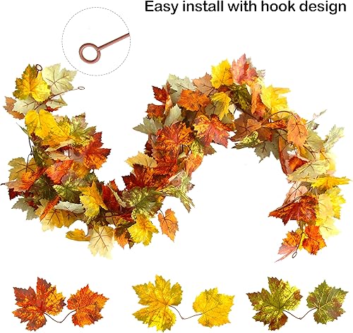 Miniatura 10 de Guirnalda artificial de otoño de hojas de arce, guirnalda de vid colgante, hojas de otoño, guirnalda de follaje de otoño, decoración de Acción de