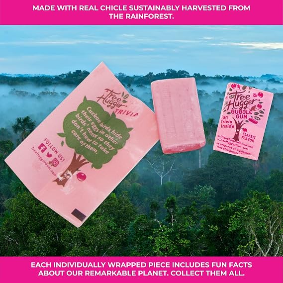 Tree Hugger Classic Bubble Gum Sweetened with 100% Tooth Friendly Xylitol, 1.4 oz /8 Pieces Per bag (Pack of 12 Bags)
