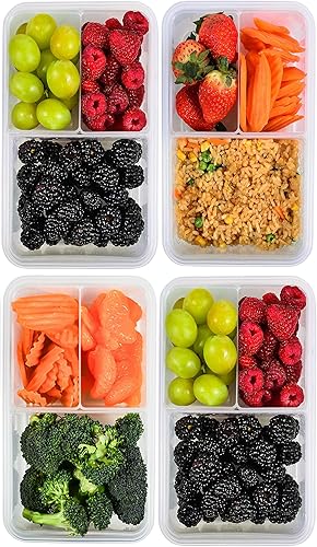 Miniatura 11 de Lonchera Bento para niños y adultos, contenedor reutilizable para preparación de comidas, contenedor de 3 compartimentos con tapa hermética, para