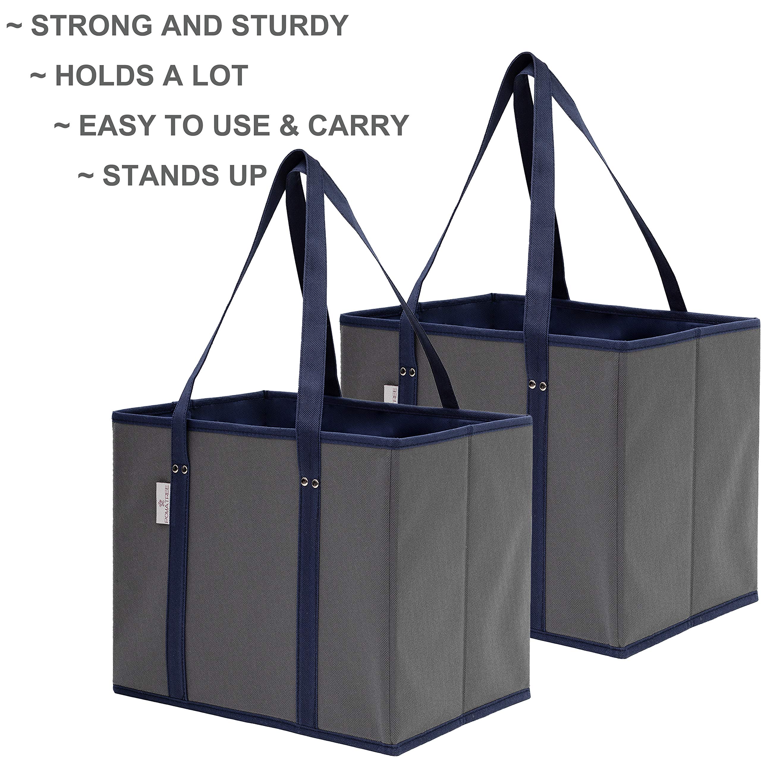 Große, faltbare Einkaufstasche | Robust | Faltbar | Unisex | 35.6 x 25.4 x 27.9 cm | Marineblau/Grau