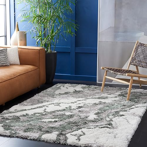 SAFAVIEH Horizon Shag Collection Accent Rug - 4' x 6', Grey & Green, Non-Shedding & Easy Care, 2.6-inch Thick Ideal for
