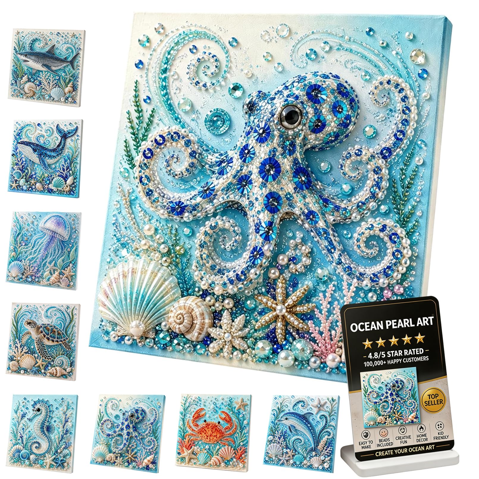 XIANGSHI Ocean Theme Pearl Art DIY Kit, 3D Diamond Painting Crafts for Adults, Diamond Pearl Painting Kit Wall Art, DIY Pearl Mosaic Craft Set for Beginner, Coastal Home Decor (#E)