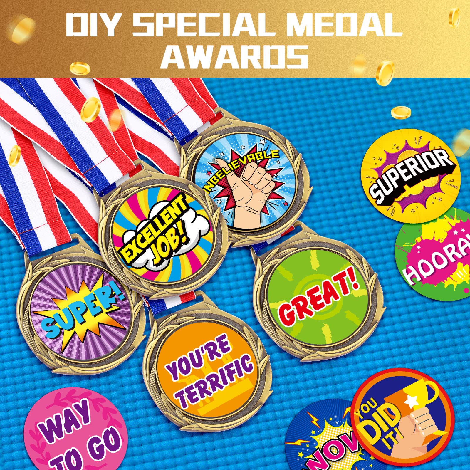 Sasylvia Medallas de premio en blanco con cintas para el cuello, kit de medallas de animación, medallas de ganador, trofeo de participación, regalos de metal para partido de fútbol (bronce, trigo, 60