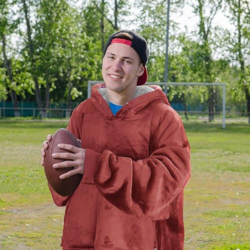 Miniatura 2 de Tirrinia Manta con capucha de gran tamaño, manta Sherpa esponjosa, ligera y acogedora, regalo para adultos, mujeres y hombres