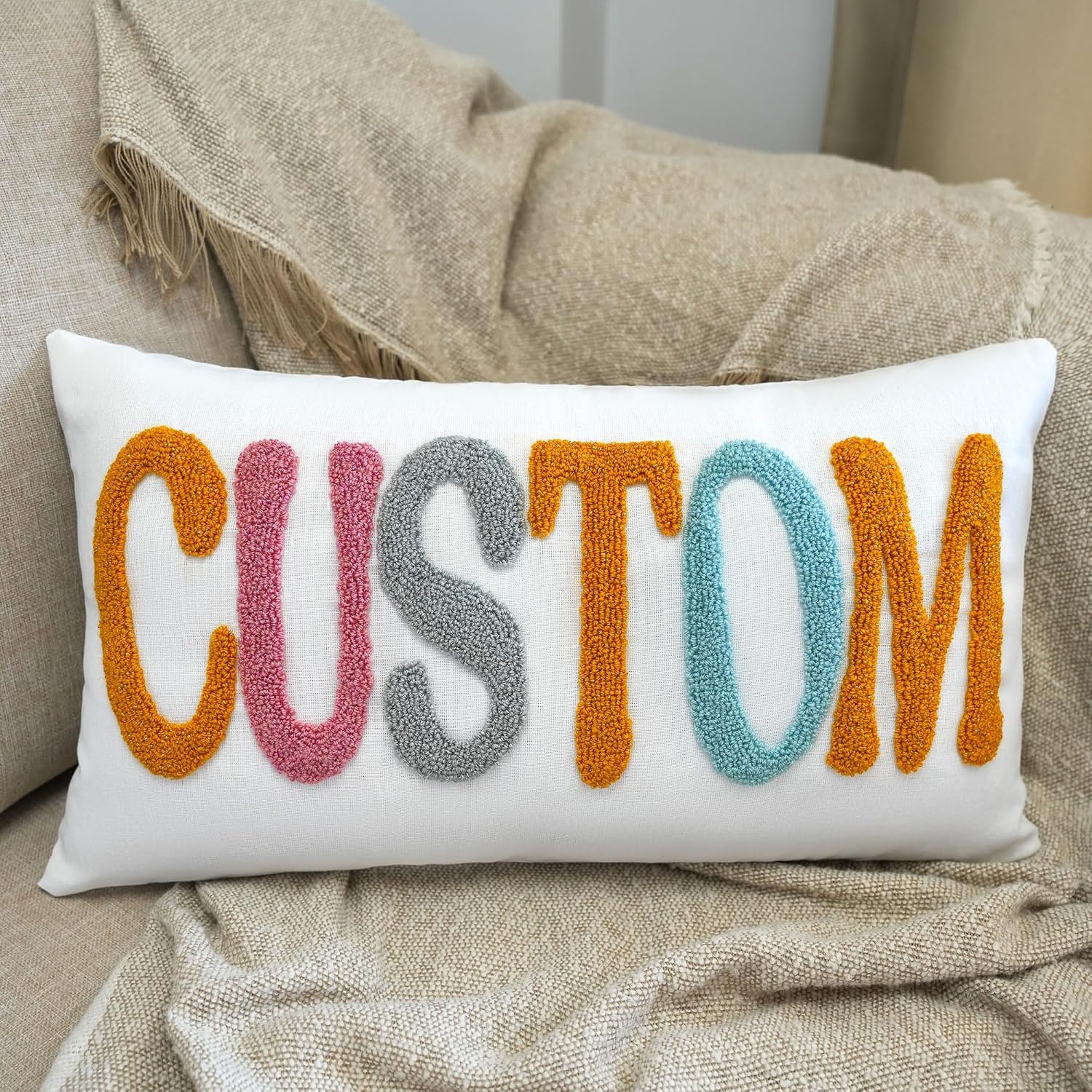 mia'spillow lab Custom Embroidered Name Pillow – Personalized Decorative Cushion for Bedroom, Living Room, or Nursery – Handmade Gift for Kids, Teens & Adults – Wide Range of Size & Color Options
