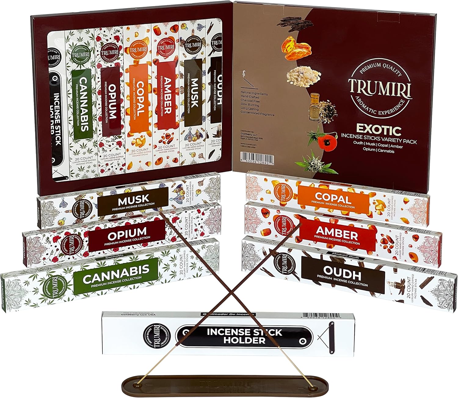 Exotic Incense Sticks Variety Pack - 120 Insence-Sticks (6 Incents x 20 Insense) - Copal Amber Oud (Agarwood) Musk - Natural Inscents-Sticks Non Toxic Incienso + Incense Holder for Men Women image 3 of 7 B0BKTG534P
