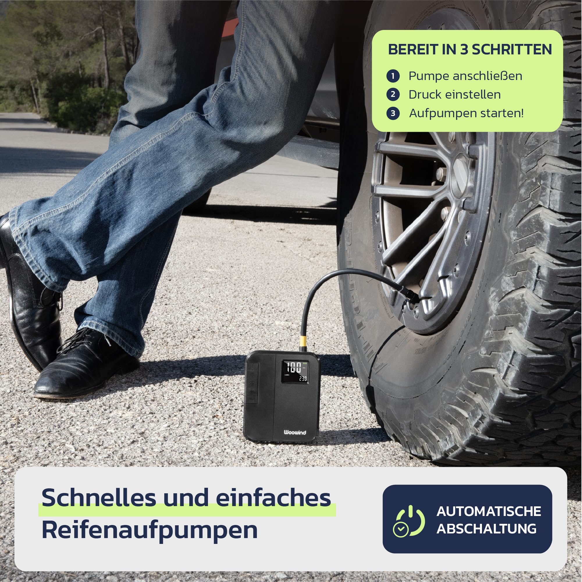 Woowind DP3 Akku Kompressor 150PSI/10,3Bar Elektrische Luftpumpe, 12V Luftkompressor Auto Fahrradpumpe Elektrisch für Autoreifen, Fahrrad, Motorrad, Roller, Dirtbike und Ball Auto & Motorrad