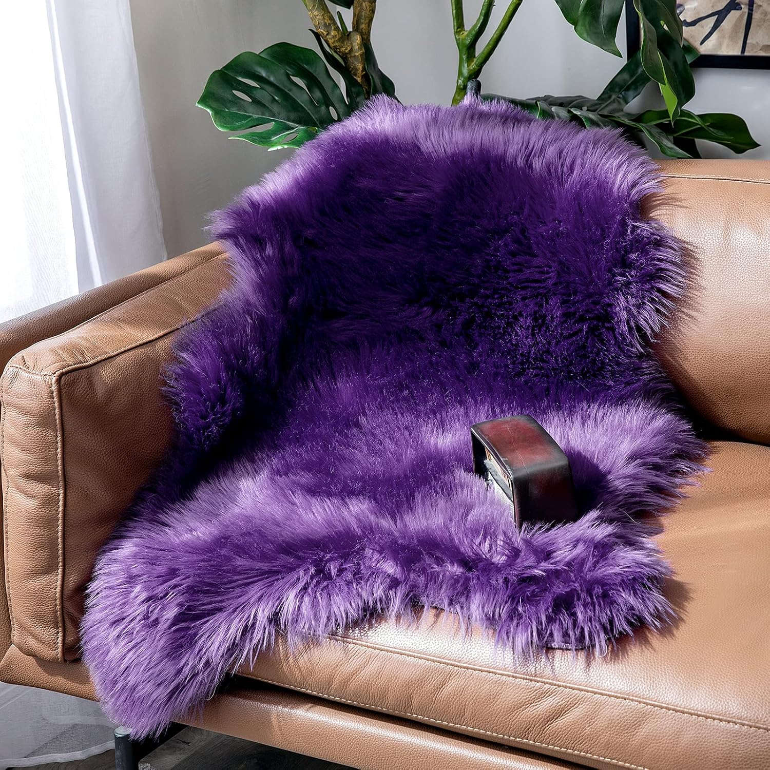 MIULEE Faux Fur Area Rugs Sheepskin Fluffy Mat Fleece Chair Cover Seat Pad Soft Shaggy Area Mat for Bedroom Sofa Floor 60 x 90 cm Irregular Shape Purple - Image 3