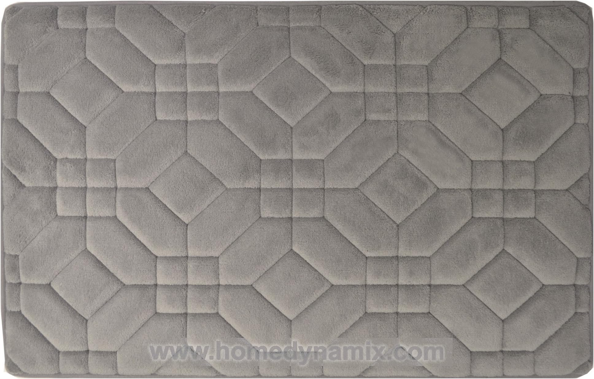 Gray Memory Foam Bathroom Mat/Rug Tiles Design, Soft and Absorbent, Non-Skid Backing (17" x 24" 2-Piece Set)