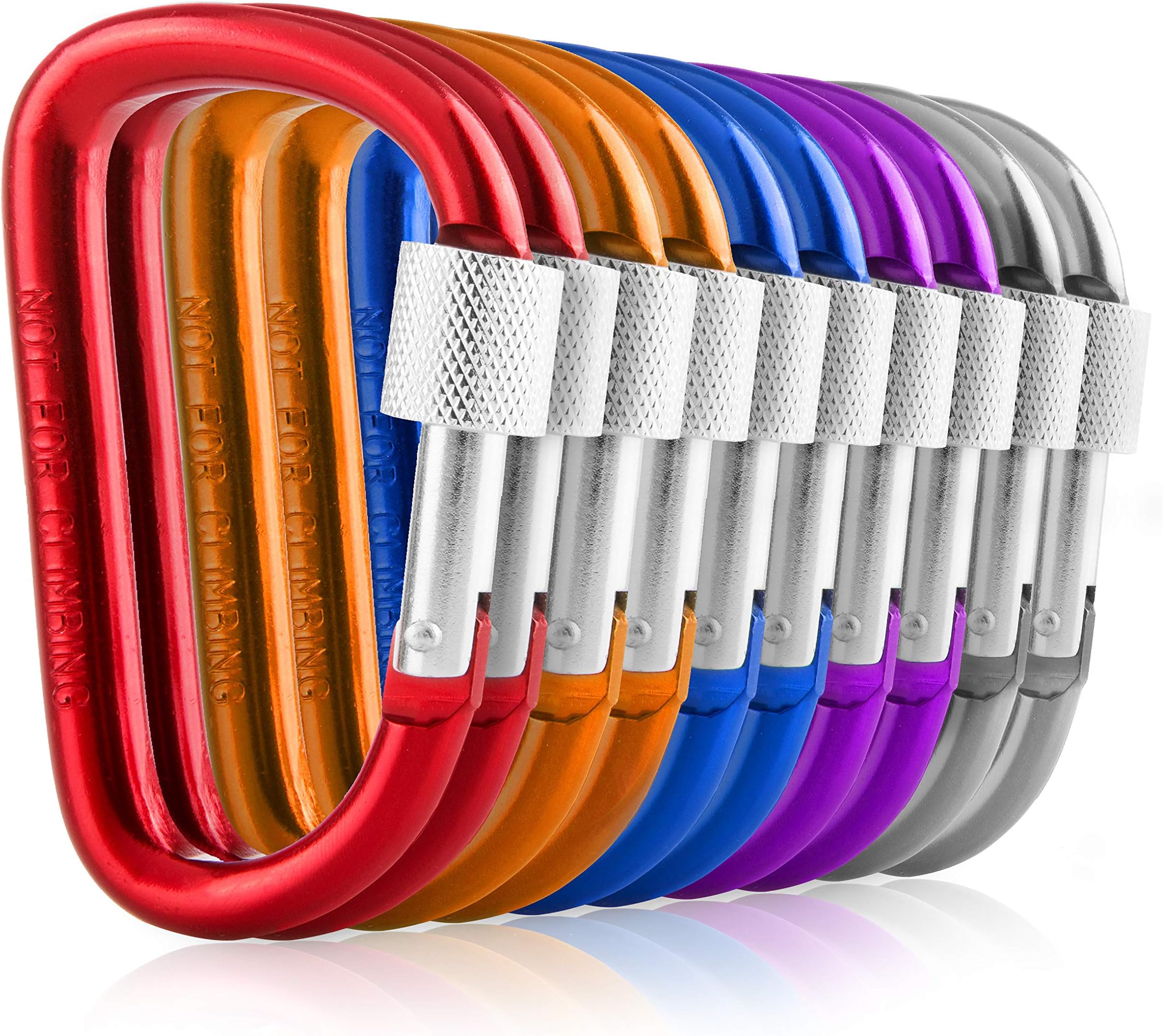 3 Inch Carabiner Clip with Screw Lock - 10 PCs Aluminum Locking Carabiner Clip, Multicolor (Red, Orange, Purple, Blue, White) D Ring for Backpack, Lightweight & Easy to Use, Cool for Camping & Hiking