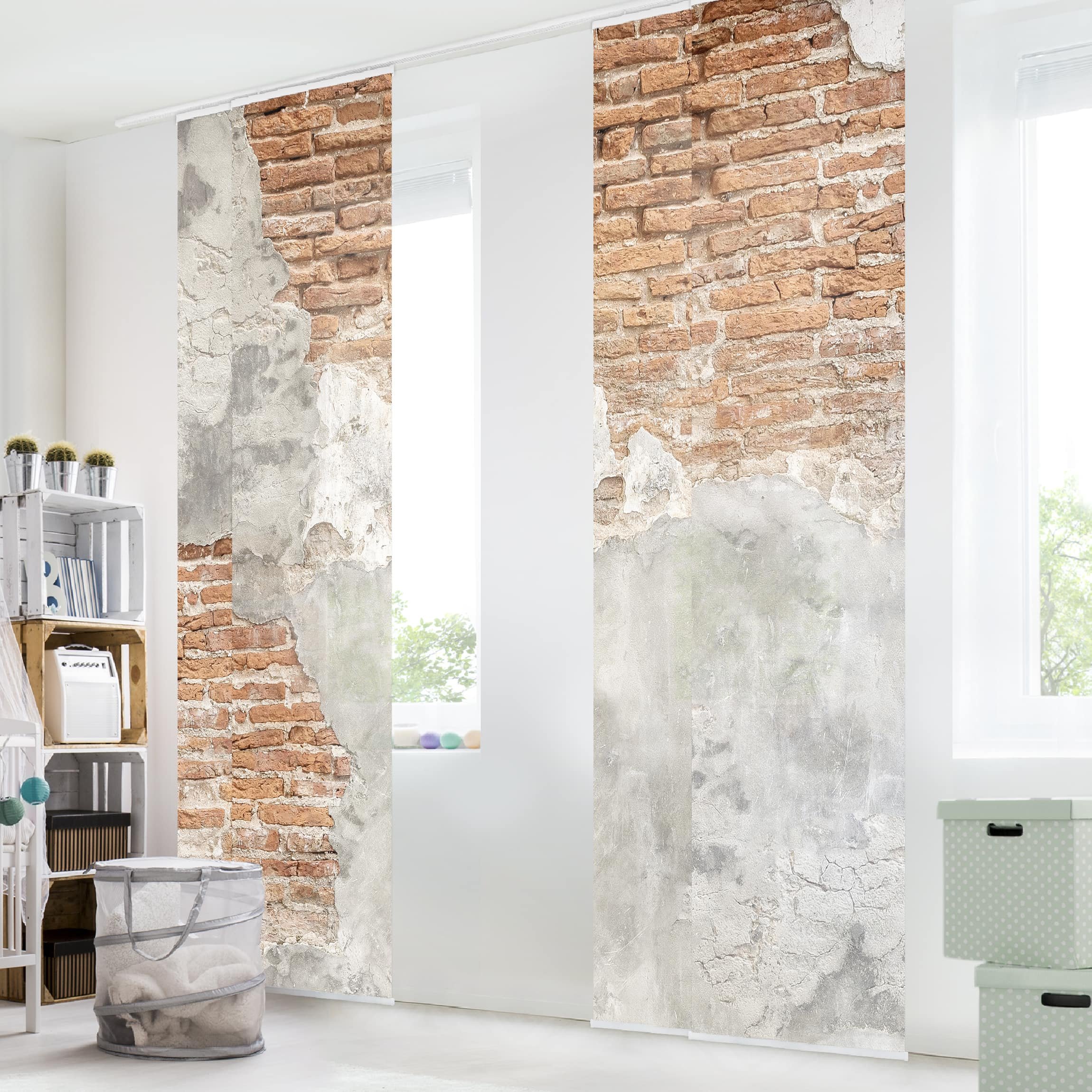 Schiebegardine halbtransparent 60er Paneel Klett Steinoptik Textil lichtdurchlässig - Motiv Modern Flächenvorhang Wohnzimmer Schlafzimmer 1613 (240x250 cm - 4er Set)