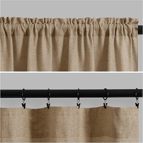 Miniatura 5 de Juego de 2 paneles de cortinas de lino beige tostado de 102 pulgadas para sala de estar, comedor y bolsillo para barra, cortinas de lino de