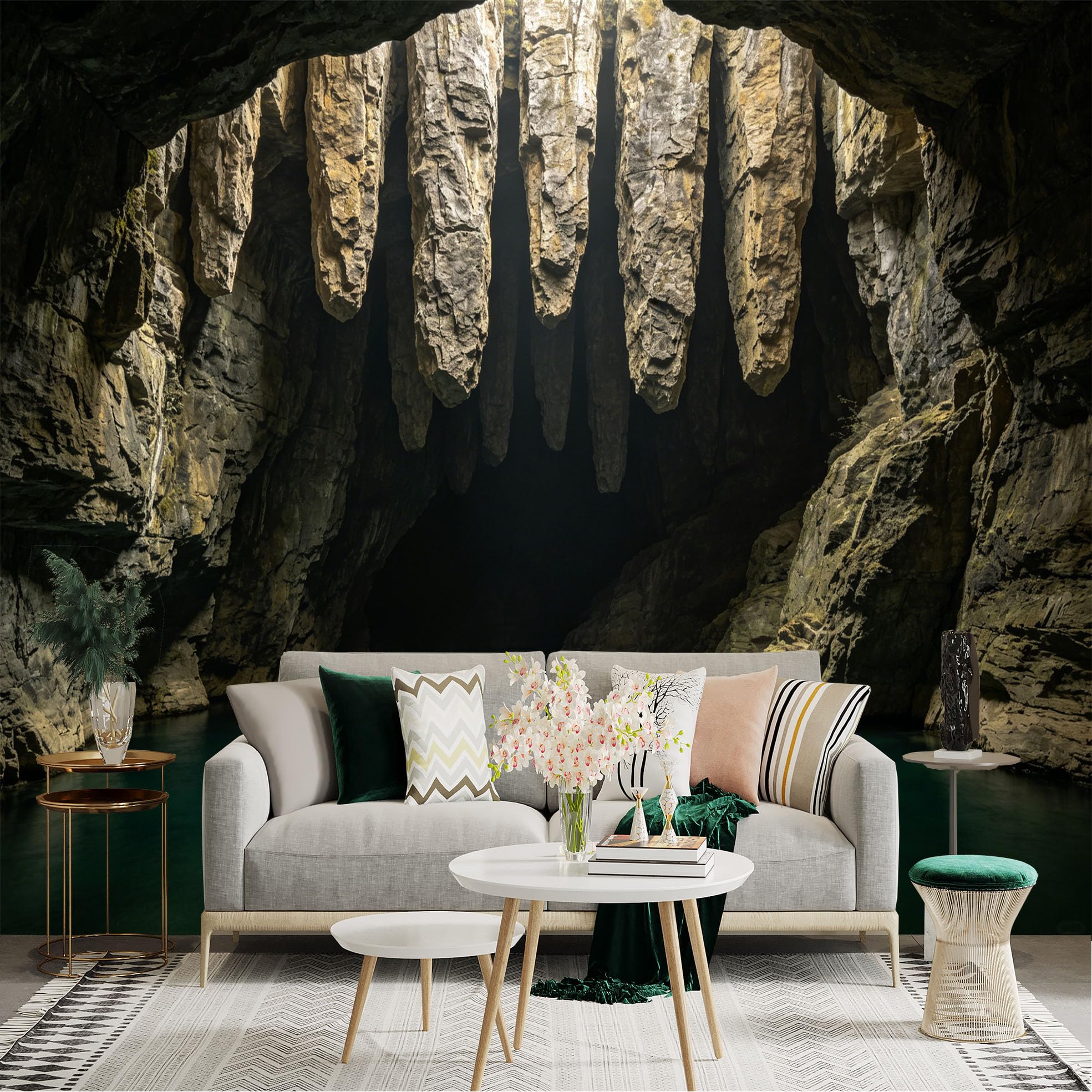 Lnzczhyre Dbh260521704 Custom Size Wall Sticker Mural， Mysterious Limestone Cave， Natural Underground Lake， Dark Dramatic Rock Formations， For Wall Decoration， Peelandstick Wall Decals.