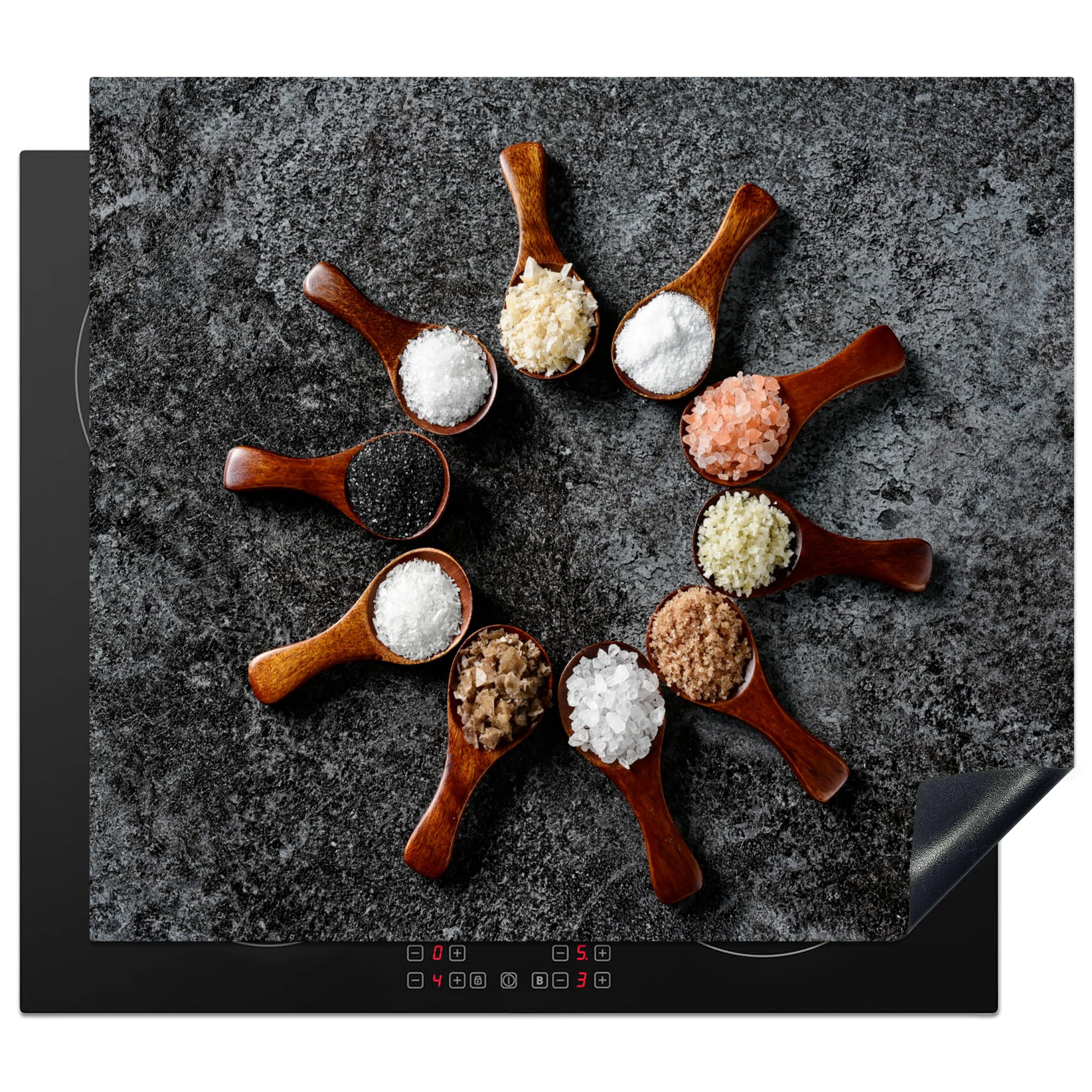 KitchenYeah© Induction Hob Cover Protector Mat 20.3"x22.7" / 57.6x51.6 cm Kitchen Universal Ceramic Covers for Electric Cookers Vinyl Spoon - Herbs - Spices - Kitchen - Industrial — image 1