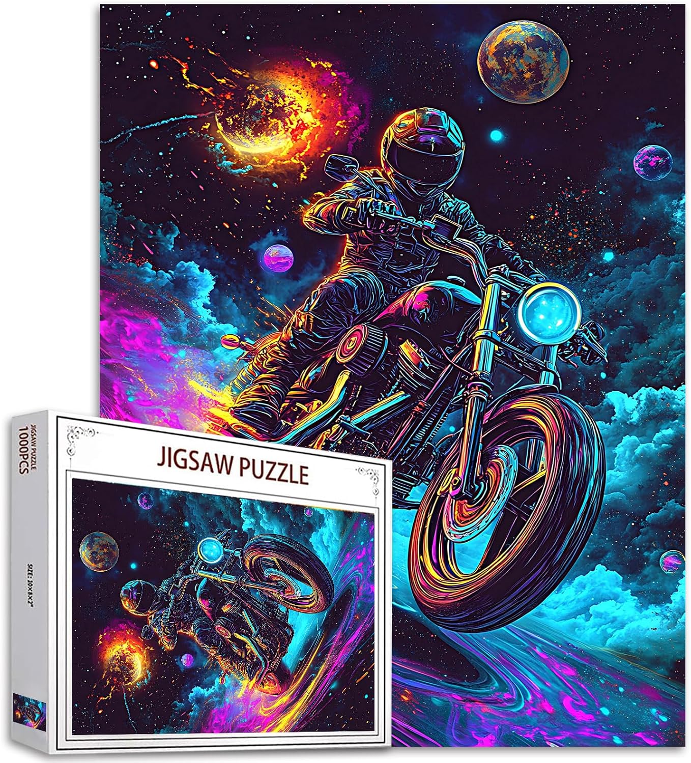 Ghost Biker 1000 Piece Jigsaw Puzzles for Adults Motorcycle Painting Jigsaw Puzzle Motor Bike Puzzles for Challenging Family Activity Plant World Art DIY Puzzle Decor Extreme Sports Gifts(Colorful)