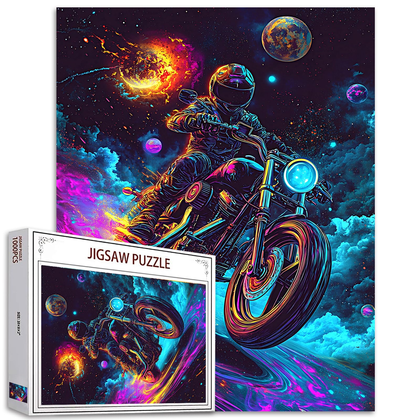 Ghost Biker 1000 Piece Jigsaw Puzzles for Adults Motorcycle Painting Jigsaw Puzzle Motor Bike Puzzles for Challenging Family Activity Plant World Art DIY Puzzle Decor Extreme Sports Gifts(Colorful)