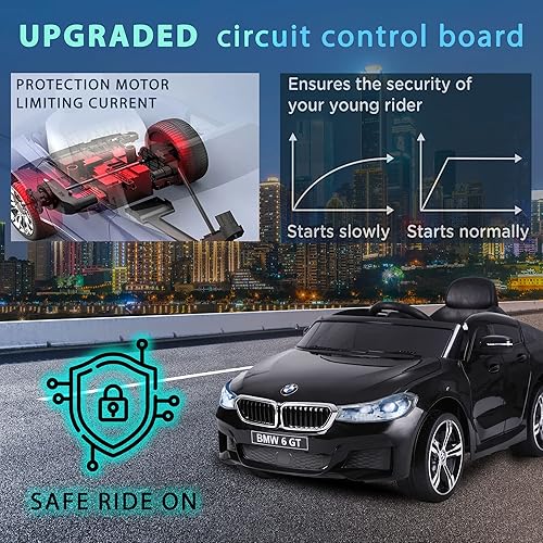 Miniatura 4 de Kidsera Auto de paseo para niños, automóvil eléctrico con batería de 12 V para niños, vehículo eléctrico de 4 ruedas con motor doble, 2 velocidades,