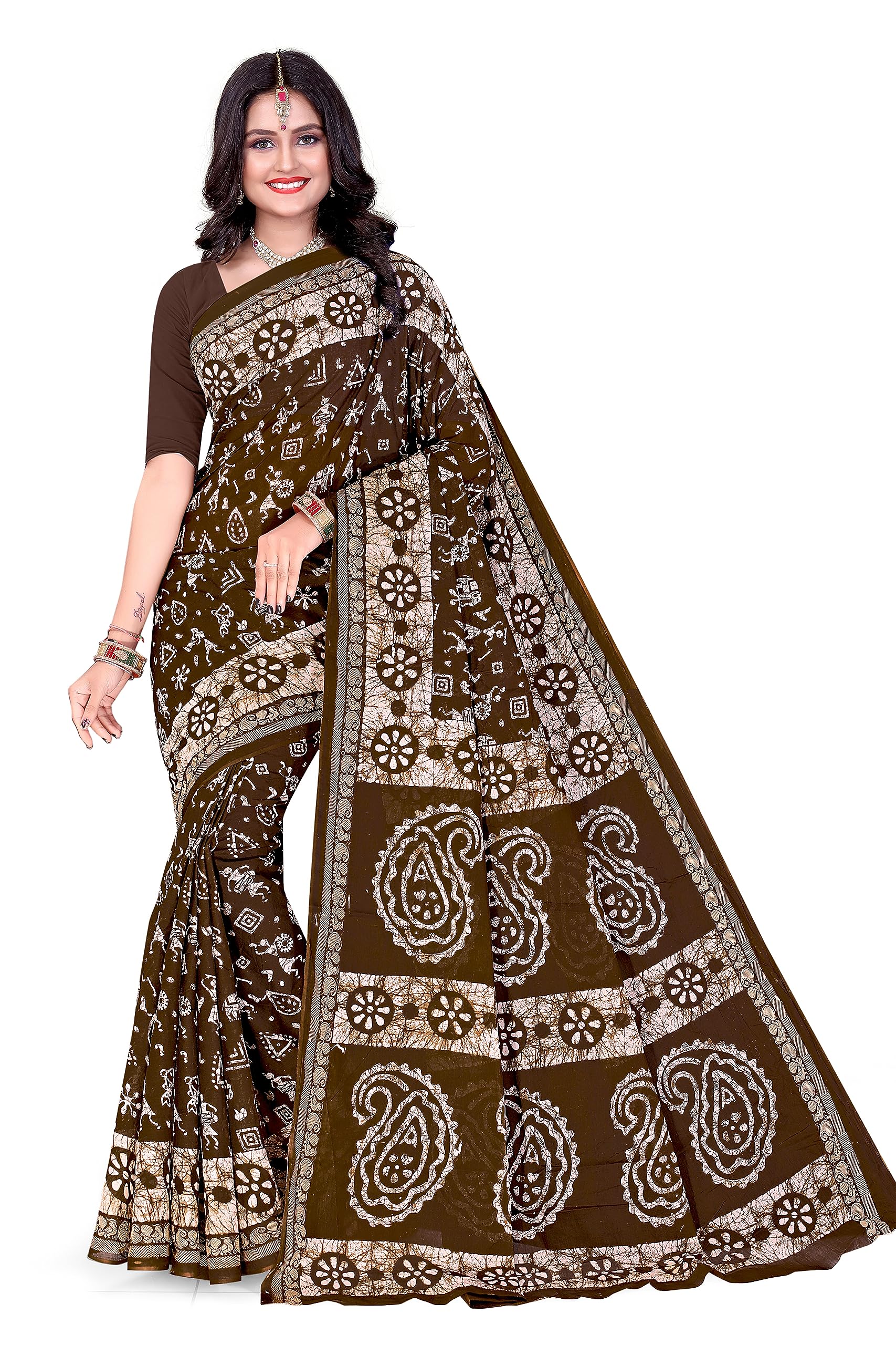 Tamaira Fashion Women's Plain Weave Pure Cotton Saree Without Blouse Piece(2476_Coffee)