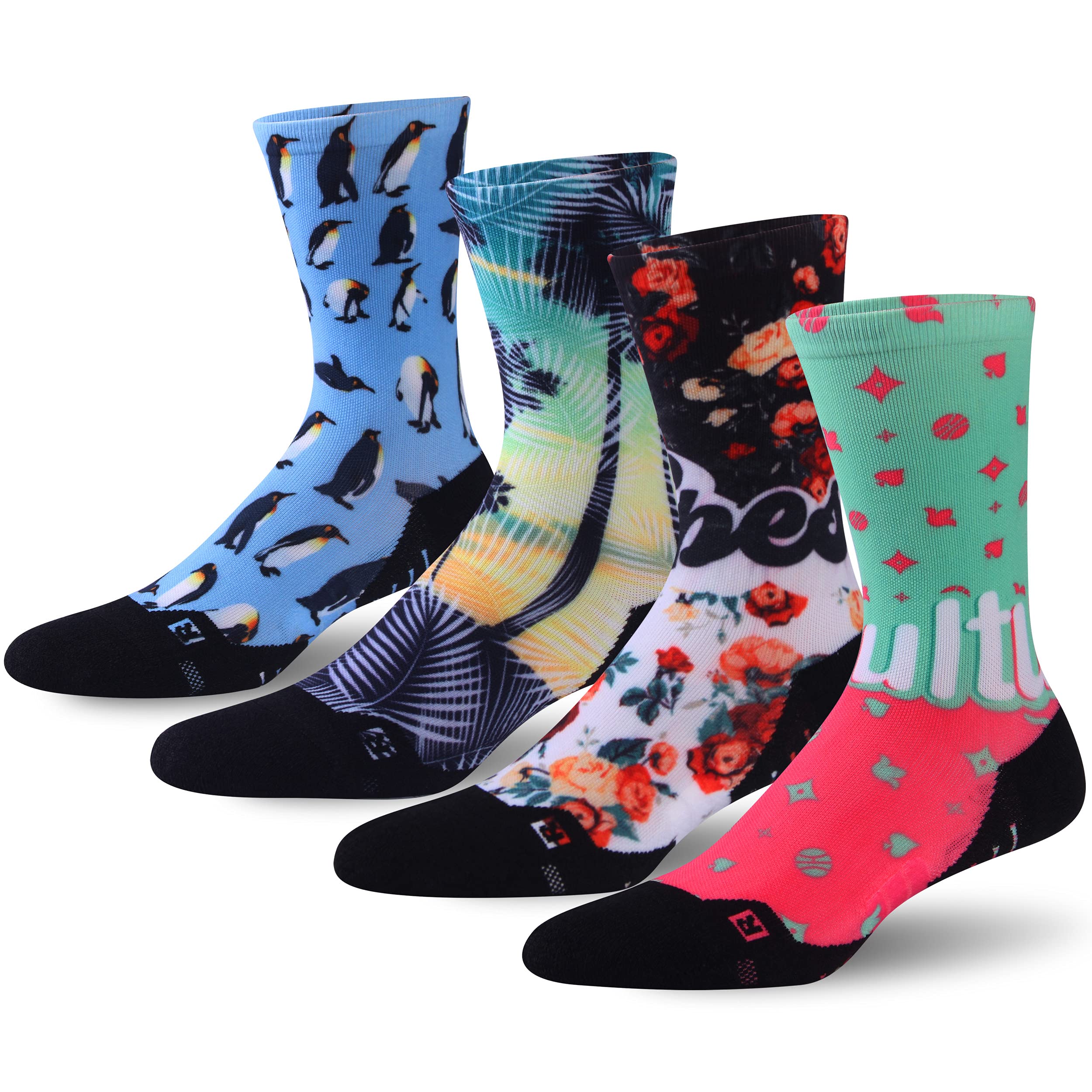HUSO Hiking Socks Men Women Fashion Novelty Digital Printing Sports Crew Socks 3, 4 Pairs