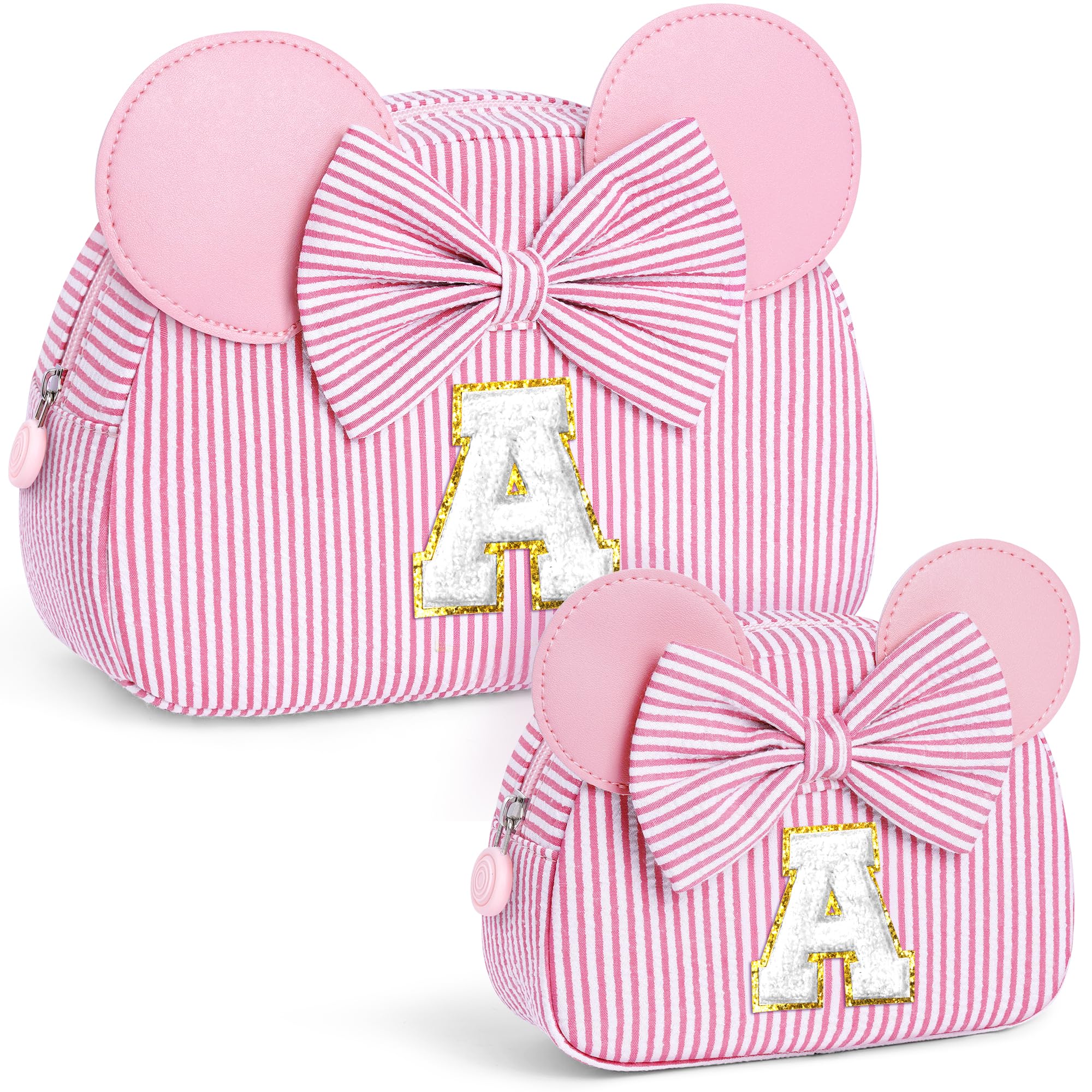 QLOVEA Gifts for Girls, Personalized Initial Makeup Bag Birthday Gift for 4 5 6 7 8 9 10 11 12 13 Years Old Girl Kids Pink Initial Cosmetic Travel