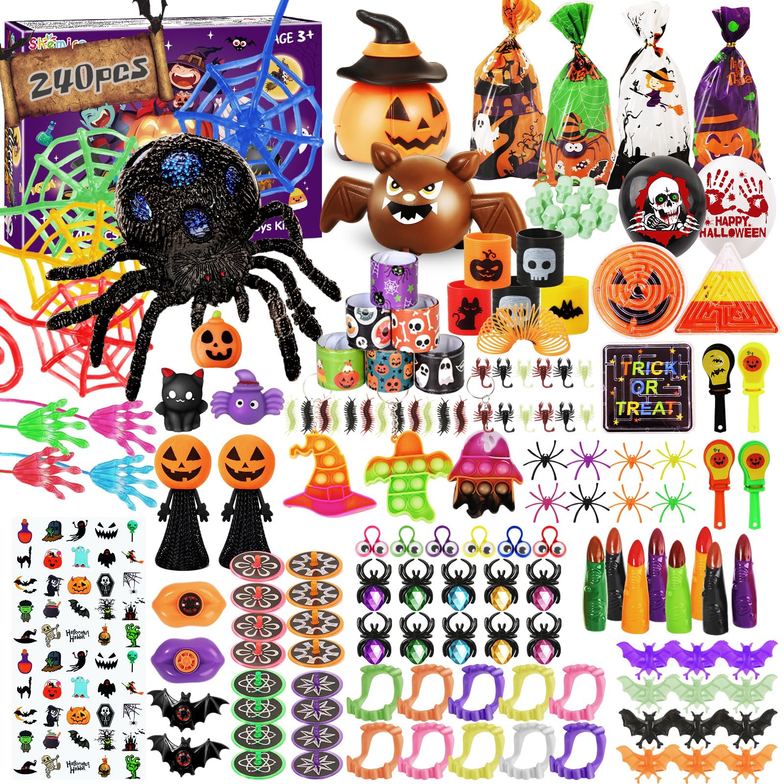 Shemira Halloween Party Favors for Kids, Bulk Halloween Party Favors, 240Pcs Bulk Halloween Toys for Trick or Treat, Classroom Carnival Prizes Halloween Goodie Bags Stuffers Gifts for Kids