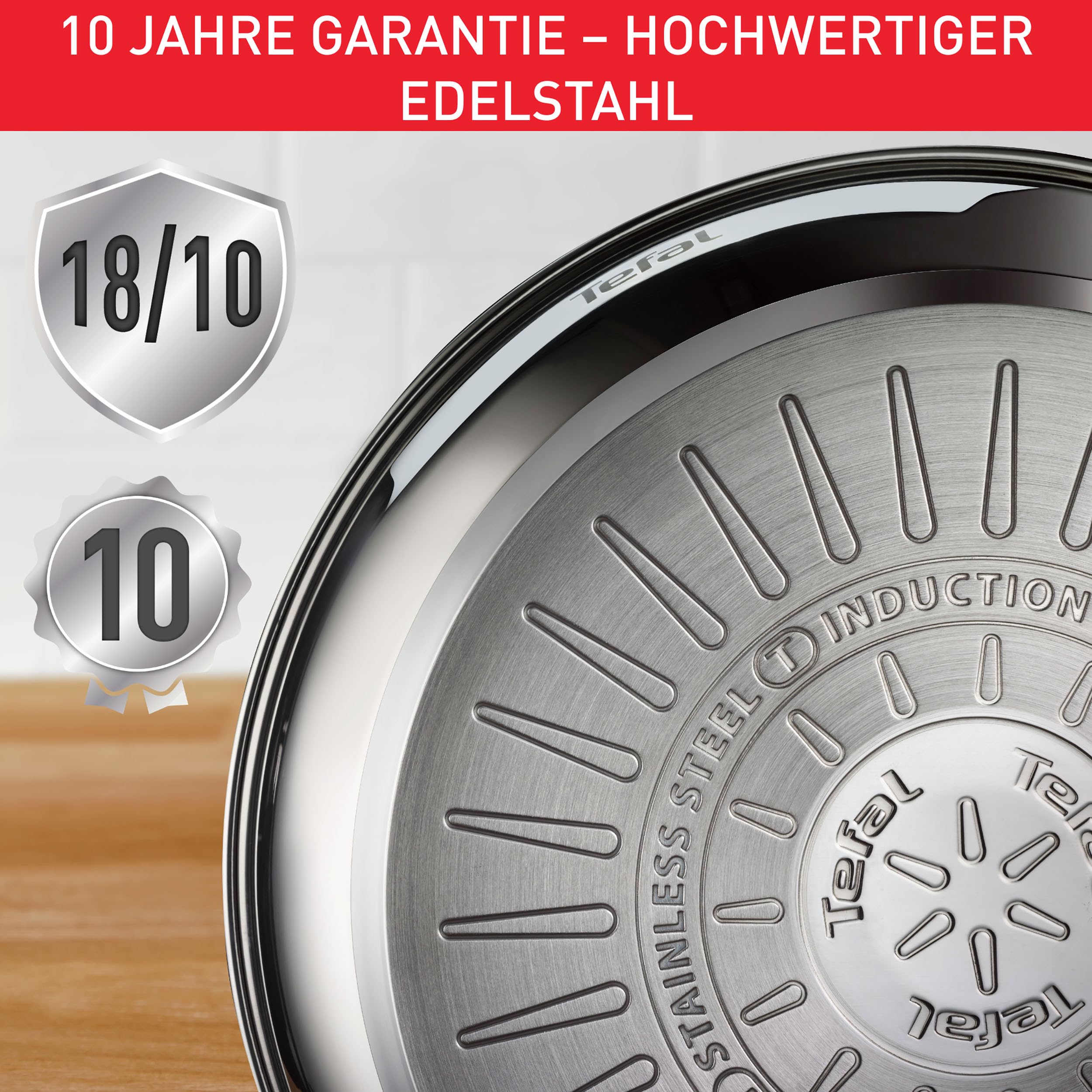 Tefal Infinite Pfanne Induktion 28 cm, Bratpfanne mit Antihaftversiegelung, Thermo-Signal bei idealer Brattemperatur, einfache Reinigung, für alle Herdarten geeignet, Premium-Edelstahl, H81506
