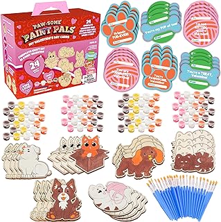 Cat & Dog Wood Painting Kits (24 ct) - Perfect Goodie Bag Party Favors for Kids Birthday Party - Each has a Pet Wood Craft, Paints, Brush & Sticker for Boys & Girls - Kids Multi-Item Party Favor Packs