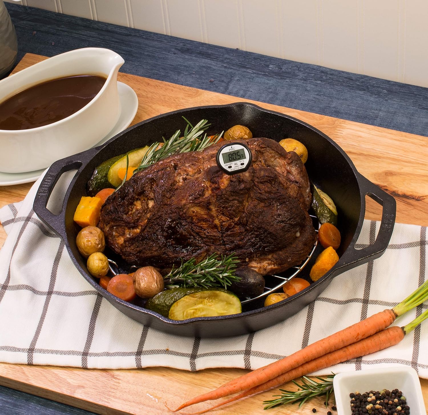 review HIC Roasting Instant-Read Digital Meat Thermometer, Shatterproof LCD Display, Stainless Steel with Protective Sheath and Internal Temperature Chart